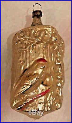 Antique Vintage Bird On A Tree Embossed Glass German Christmas Ornament