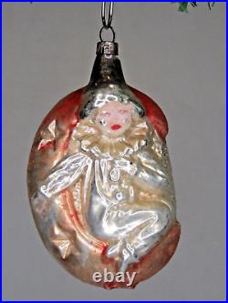 Antique Vintage Blown Glass Jester CLOWN on MOON Christmas Ornament Germany Antique Vintage Blown Glass Jester CLOWN on MOON Christmas Ornament Germany