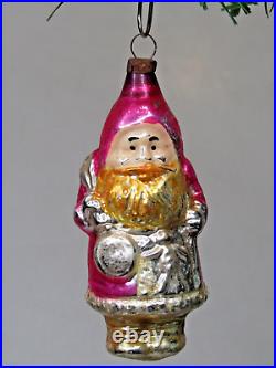 Antique Vintage Blown Glass Pink SANTA w Drum TOY Embossed Christmas Ornament