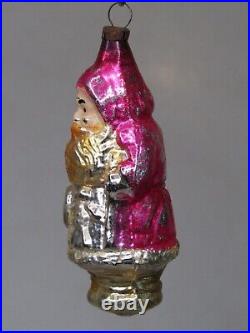 Antique Vintage Blown Glass Pink SANTA w Drum TOY Embossed Christmas Ornament