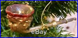 Antique Vintage Boy With Curly Hair Pipe Figural Christmas Ornament German
