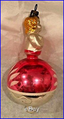 Antique Vintage Cherub On A Ball Glass German Figural Christmas Ornament