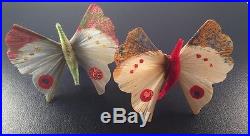 Antique Vintage Christmas Butterfly Ornaments Chenille Hand Painted Spun Glass