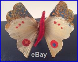 Antique Vintage Christmas Butterfly Ornaments Chenille Hand Painted Spun Glass