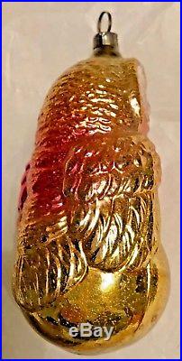 Antique Vintage Colorful Big Eyed Owl On A Ball German Glass Christmas Ornament