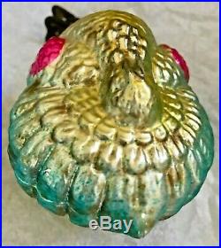 Antique Vintage Double Sided Turkey On A Clip German Glass Christmas Ornament