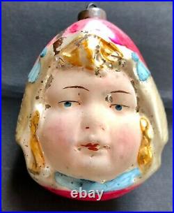 Antique Vintage Dutch Girl Flesh Face Glass German Figural Christmas Ornament