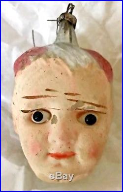 Antique Vintage Flesh Face Girl Head Glass Eyes Glass German Christmas Ornament