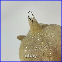 Antique Vintage Frosted Glittered Glass FLOWER Rose Christmas Tree Ornament Pink