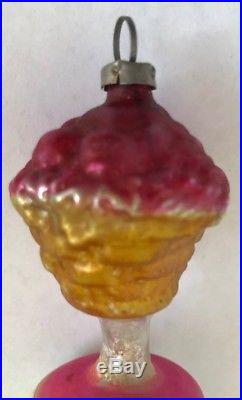 Antique Vintage Fruit Basket Top Bell W Clapper Glass German Christmas Ornament