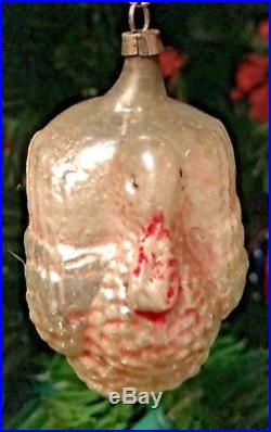 Antique Vintage Full Feathered Turkey German Glass Figural Christmas Ornament