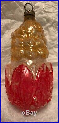 Antique Vintage Girl Head In Pink Flower German Figural Glass Christmas Ornament