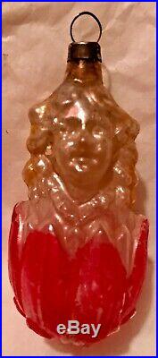 Antique Vintage Girl In A Pink Flower German Glass Figural Christmas Ornament