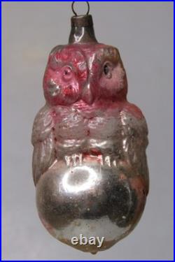 Antique Vintage Glass Big Red EYE OWL Bird on BALL Christmas Ornament Germany