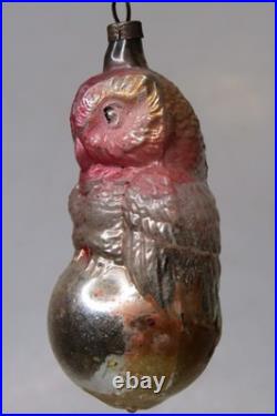 Antique Vintage Glass Big Red EYE OWL Bird on BALL Christmas Ornament Germany
