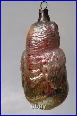Antique Vintage Glass Big Red EYE OWL Bird on BALL Christmas Ornament Germany