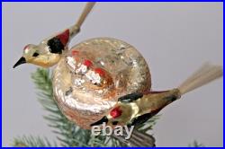 Antique Vintage Glass Clip On BIRDS on NEST w Chicks Christmas Ornament Germany