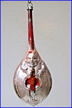 Antique Vintage Glass FAT Embossed Mandoline MAN Christmas Ornament Germany