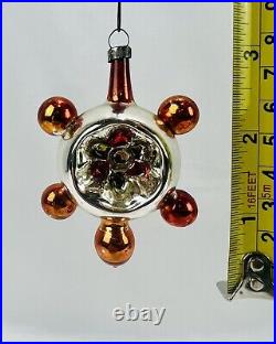 Antique Vintage Glass Indent Annealed Atomic Rays Flower Star Christmas Ornament