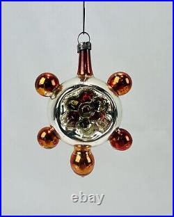 Antique Vintage Glass Indent Annealed Atomic Rays Flower Star Christmas Ornament