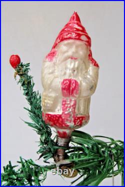 Antique Vintage Glass SANTA w Feather TREE Clip On Christmas Ornament Germany Antique Vintage Glass SANTA w Feather TREE Clip On Christmas Ornament Germany