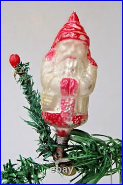 Antique Vintage Glass SANTA w Feather TREE Clip On Christmas Ornament Germany