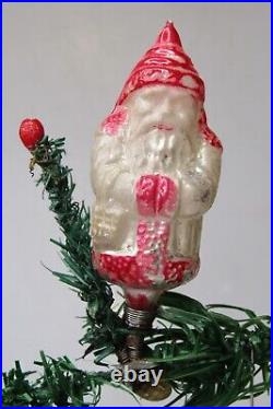 Antique Vintage Glass SANTA w Feather TREE Clip On Christmas Ornament Germany
