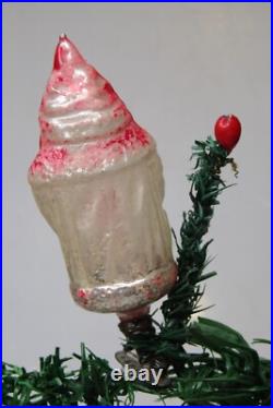 Antique Vintage Glass SANTA w Feather TREE Clip On Christmas Ornament Germany