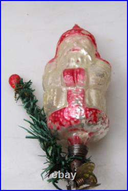 Antique Vintage Glass SANTA w Feather TREE Clip On Christmas Ornament Germany