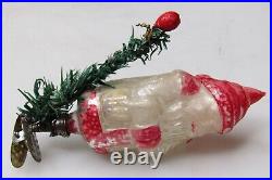 Antique Vintage Glass SANTA w Feather TREE Clip On Christmas Ornament Germany