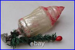 Antique Vintage Glass SANTA w Feather TREE Clip On Christmas Ornament Germany