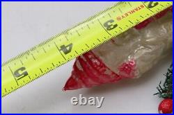 Antique Vintage Glass SANTA w Feather TREE Clip On Christmas Ornament Germany