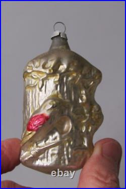Antique Vintage Glass Woodpecker Bird On Tree Stump Christmas Ornament Germany