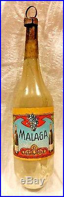 Antique Vintage Gold MALAGA Wine Bottle Glass German Figural Christmas Ornament