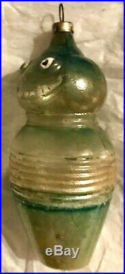 Antique Vintage Green Bowling Pin Man German Glass Figural Christmas Ornament