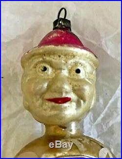 Antique Vintage Hans Clown On A Indent Glass German Figural Christmas Ornaments