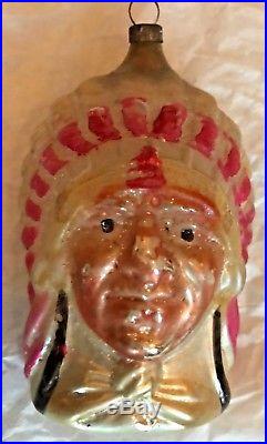 Antique Vintage Indian Chief W Full Headdress German Glass Christmas Ornament