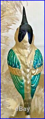Antique Vintage LARGE Blue Jay Clip On Bird German Glass Christmas Ornament