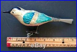 Antique Vintage LARGE Blue Jay Clip On Bird German Glass Christmas Ornament