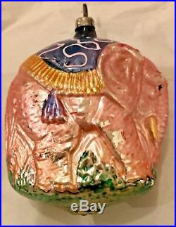 Antique Vintage Pink Walking Elephant W Blanket German Glass Christmas Ornament