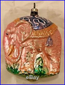 Antique Vintage Pink Walking Elephant W Blanket German Glass Christmas Ornament