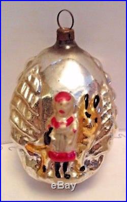 Antique Vintage Red Riding Hood & Wolf Embossed Glass German Christmas Ornament