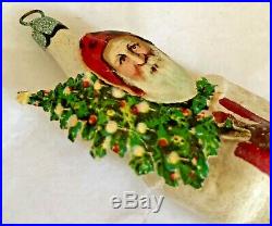 Antique Vintage Santa Annealed Legs Paper Face German Glass Christmas Ornament