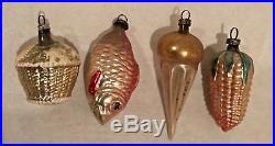 Antique Vintage Set of 12 Figural Feather Tree Glass German Christmas Ornament