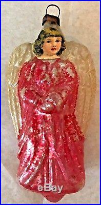 Antique Vintage Unsilvered Angel W Die Cut Face Glass German Christmas Ornament