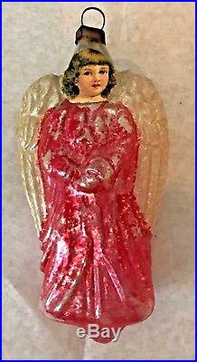 Antique Vintage Unsilvered Angel W Die Cut Face Glass German Christmas Ornament