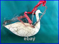 Antique Vintage Wire Wrapped White Swan Glass Christmas Ornament
