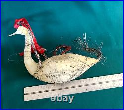 Antique Vintage Wire Wrapped White Swan Glass Christmas Ornament