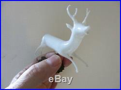 Antique White Hand Blown Clip On Glass Reindeer Christmas Ornament