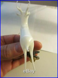 Antique White Hand Blown Clip On Glass Reindeer Christmas Ornament